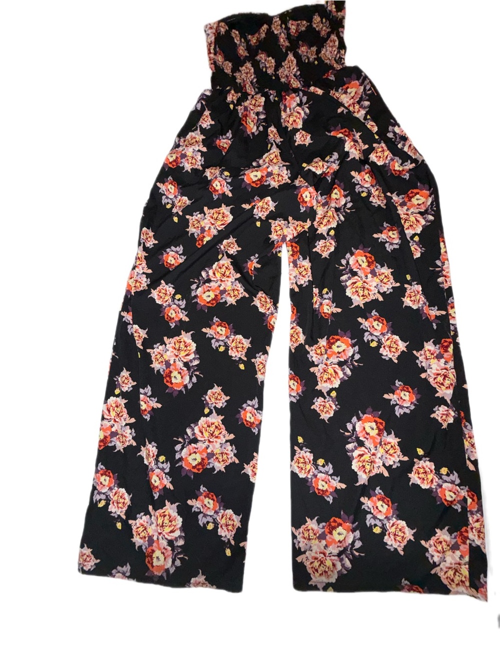 Band of Gypsies Black Coral Floral Strapless Wide Leg Jumpsuit Size M - Picture 3 of 10